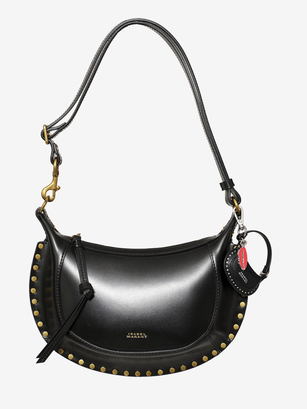 Isabel Marant NWOT Nano Oskan Moon Bag Charm Black Leather Studded Keychain - Picture 8 of 9